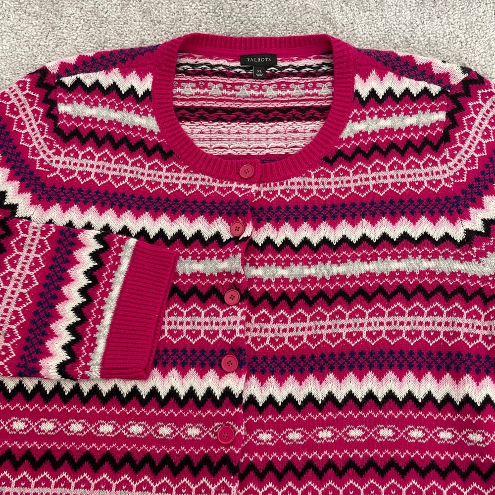 Talbots Cardigan Sweater Womens Extra Large Lambs Wool Blend Fair Isle Nordic